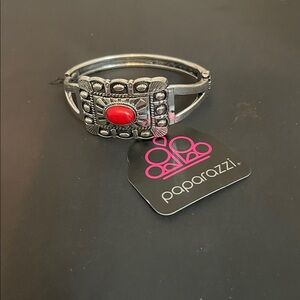 Paparazzi Silver Bracelet with Red Accent